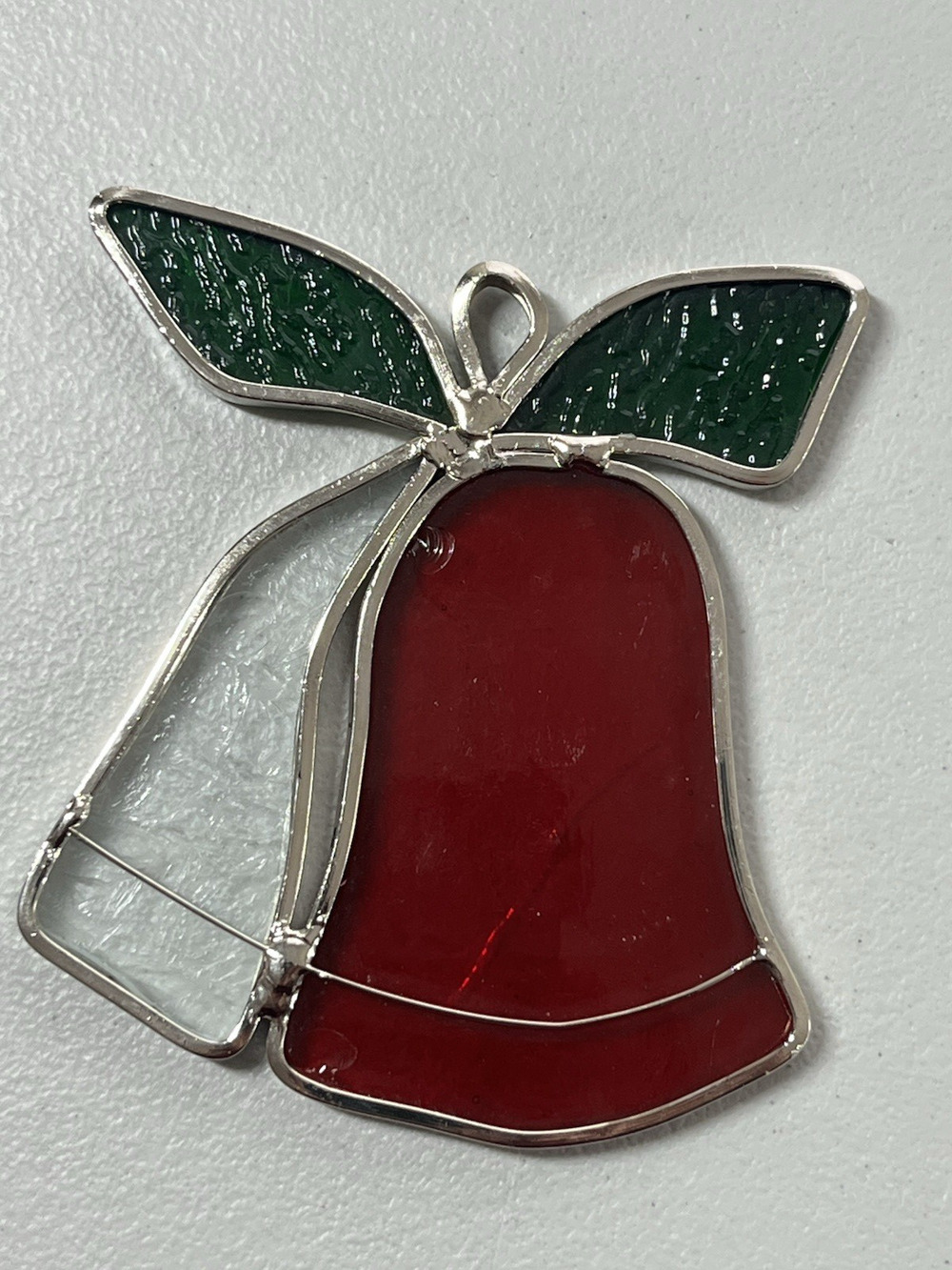 Stained Glass Suncatcher Holiday Christmas Bells with Holly Hanging Ornament